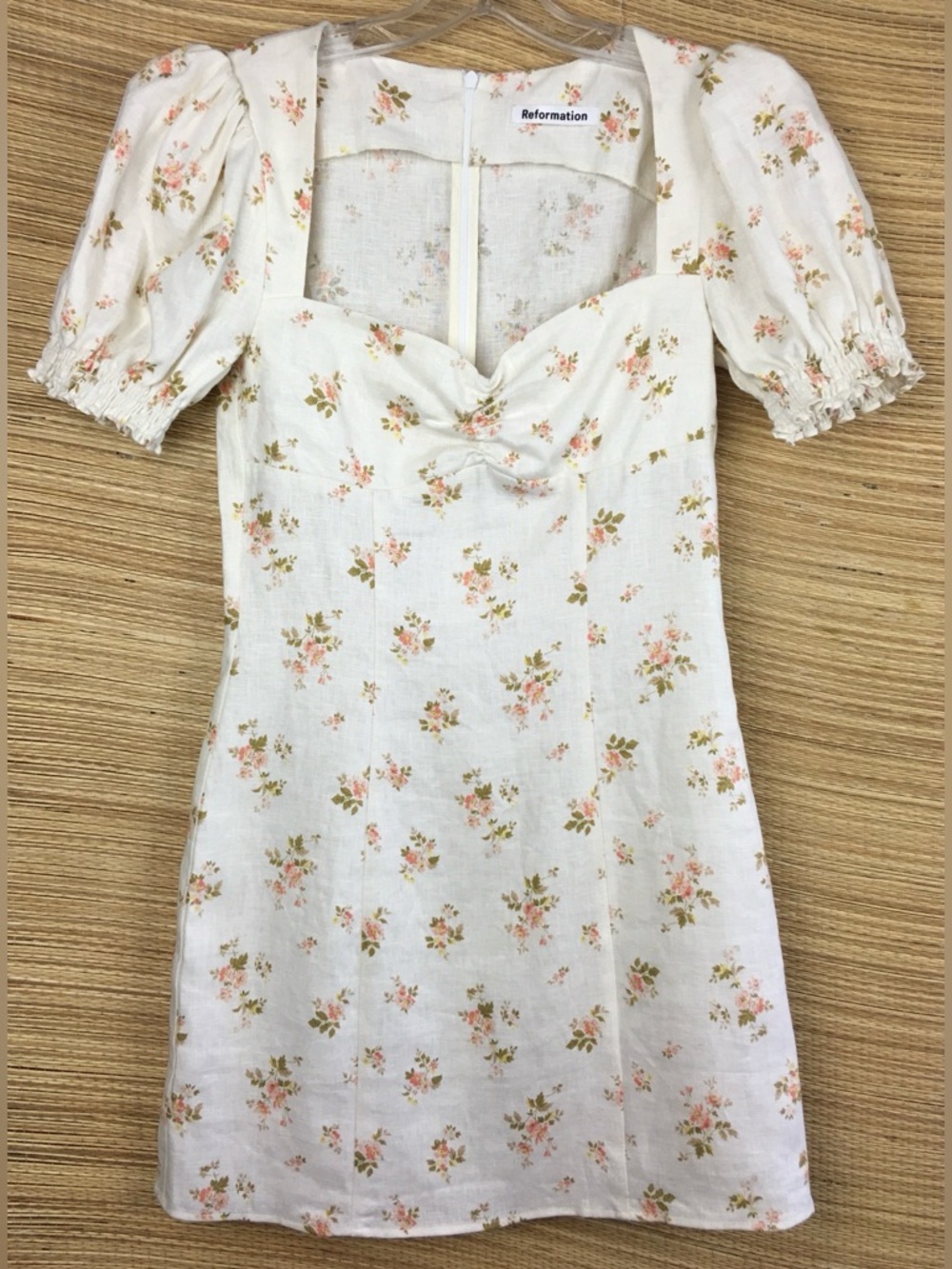 REFORMATION Gina Linen Mini Dress Mildred Floral Size 2 Cottagecore Puff Sleeve - Picture 6 of 13